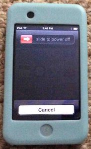 Picture of the Slide to Power Off Screen on the iPod Touch player. 