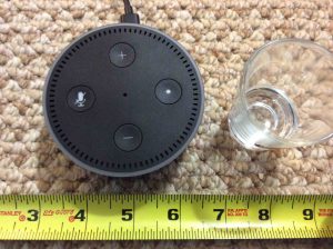 Picture of the Amazon Alexa Echo Dot Gen 2 Speaker measurements, perspective.