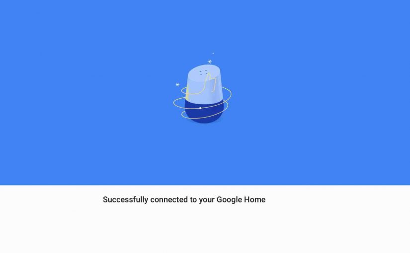 Picture of the Google Home app on iOS, displaying a successful connection to speaker, via the Google Home Setup screen.