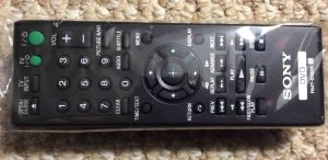 Picture of the Wrapped Sony RMT-D197A remote control for DVD players, top view.