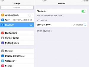 Picture of the iOS Bluetooth Found Devices list, showing successfully connected Echo Dot.