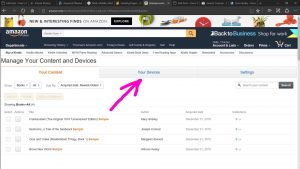 Picture of the Amazon web site, displaying the -Manage Your Content and Devices- page. The Devices tab is highlighted.