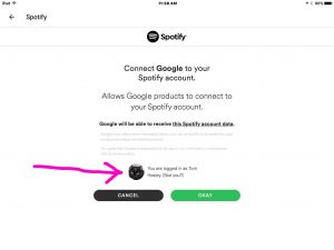 Picture of the Google Home app on iOS, displaying the -Spotify Account Confirmation- screen.