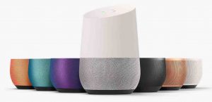 Picture of the various speaker grill colors available for the Google Home Speaker. 
