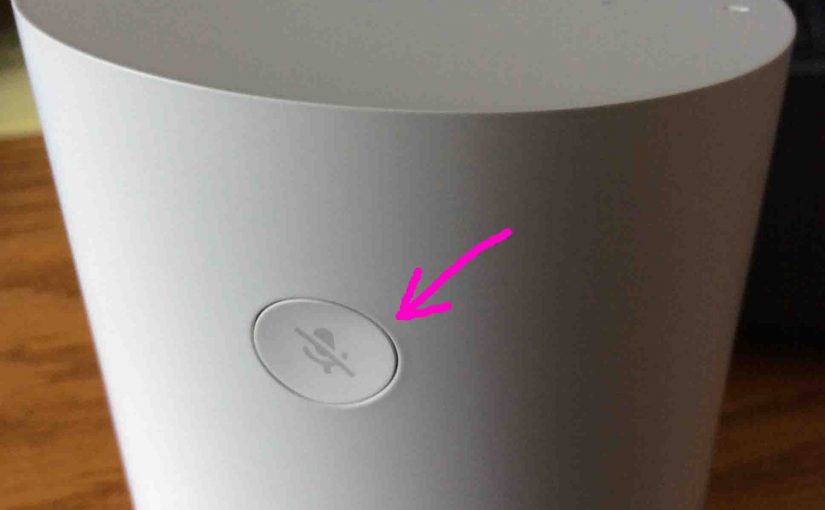 Picture of the Google Home speaker, rear view, showing the Reset Button highlighted.