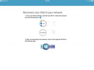 Screenshot of the app showing the -Reconnect Your iPad To Your Network- page.