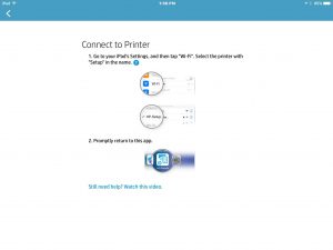 Picture of the HP AiO Remote app, displaying the -Connect to Printer- screen. 