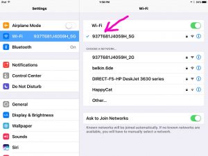 Screenshot of iOS displaying the -Wi-Fi- screen. Showing a successful connection to our home network.