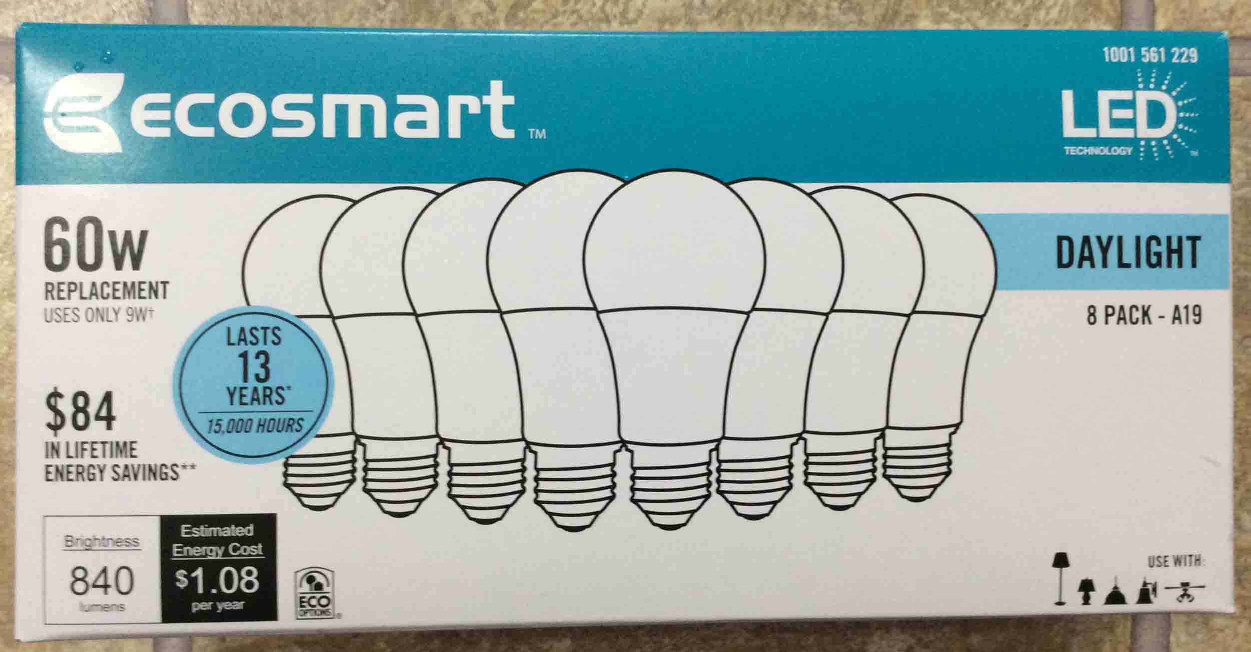 8-Pack  *FREE SHIPPING* NEW EcoSmart 1001 561 229 60W LED Light Bulbs 