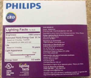 Picture of the Philips LED 75w A19 daylight white light bulb 2-pack, back view.