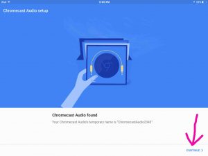 Picture of the -Receiver Found- screen in the Google Home app, during the Chromecast Audio Setup procedure.