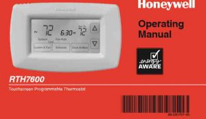 Picture of the Honeywell RTH7600 programmable thermostat operating manual cover page, top portion.
