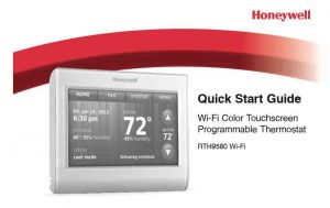 Picture of the Honeywell RTH9580WF thermostat Quick Start Guide, cover page.