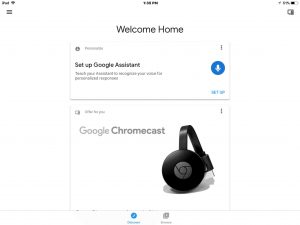 Picture of the Google Home app on iOS, displaying its Home screen. 
