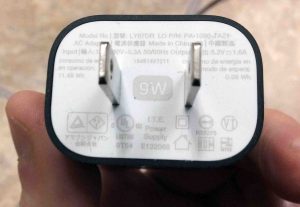 Picture of the Label side of AC USB wall adapter for the 2nd generation Amazon Alexa Echo Dot smart speaker.