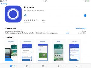 Picture of the Cortana App download page inthe App Store.