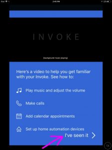 Picture of the Cortana app on iOS, displaying its introductory video screen, with the -I've Seen It- button circled. How to Set Up Invoke Speaker.