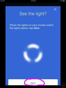 Picture of the Cortana App on iOS, displaying its -See The Light- Screen, with the -Next- button highlighted.