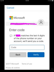 Picture of the app prompting for the verification code prior to sign-in.