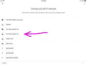 Screenshot of the -Choose Your Wi-Fi Network- screen, with our choice highlighted.