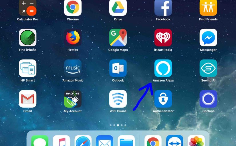 Screenshot of the iOS 11 home screen, showing the Amazon Alexa app Icon highlighted