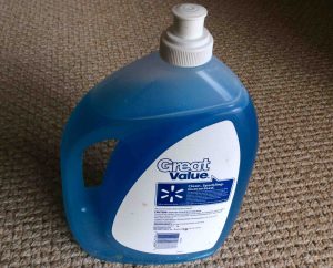 Picture of the Great Value Ultra Concentrated Dishwashing Liquid, 60 Oz. bottle, back view.