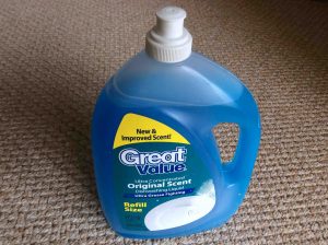 Picture of the Great Value Ultra Concentrated Dishwashing Liquid, 60 Oz bottle, front view. Best Way to Clean your Glasses.