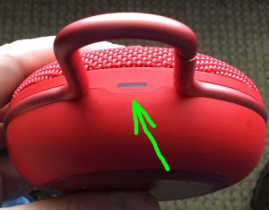 JBL Clip 3 portable wireless bluetooth speaker turned OFF. Showing dark status lamp highlighted.