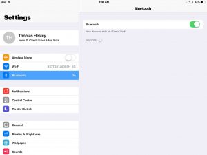 iPad, iPhone, iPod Touch. Screenshot of the iOS Previously Paired Bluetooth Devices list, empty.