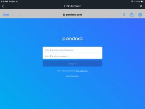 Screenshot of the -Link Account, Pandora Login- screen. How to Connect Pandora to Echo Dot. 