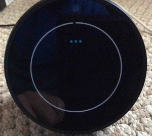 Picture of the speaker booting, displaying its -Wait- screen. Updating Firmware on Echo Spot.