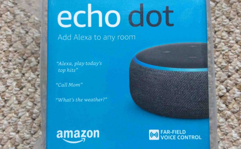 Picture of the Echo Dot 3rd Gen speaker box, front view.