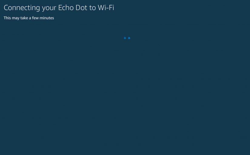 Screenshot of the Alexa app on iOS displaying its -Connecting your Echo Dot to WiFi- page.