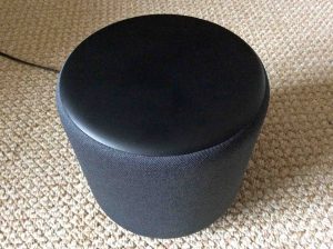 Picture of the Amazon Echo Sub woofer, showing the front top view.