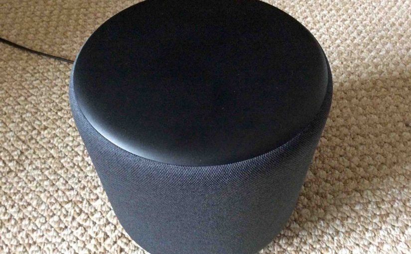 Picture of the Amazon Echo Sub woofer, showing the front top view.