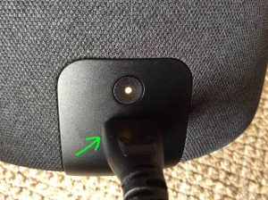 Picture of the Alexa subwoofer, showing the power cord connected and highlighted.