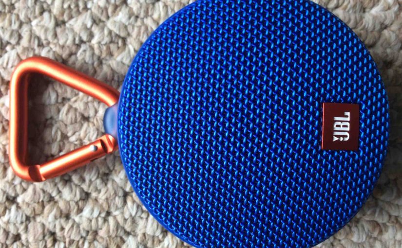 Picture of the JBL Clip 2 Bluetooth speaker, front view, horizontal.
