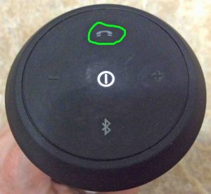 Picture of the JBL Flip 2 Bluetooth speaker control panel, with the -Phone- button circled. JBL Flip 2 buttons.