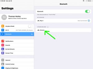 Screenshot of an iOS Bluetooth Settings page, showing the JBL Xtreme speaker discovered and highlighted.
