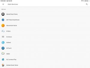 ภาพหน้าจอของแอพ Google Home บน iOS ซึ่งแสดงด้านบนของอุปกรณ์ ADD - รายการอุปกรณ์ที่ทำงานกับ Google Home