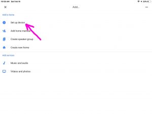 ภาพหน้าจอของแอพ Google Home บน iOS แสดงหน้า -Add- หน้าด้วยตัวเลือกอุปกรณ์ที่เน้นอุปกรณ์ - ไฮไลต์