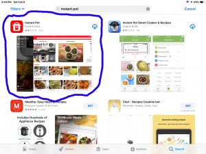 Screenshot of the App Store, showing the correct Instant Pot app to use with the Smart WiFi pressure cooker.