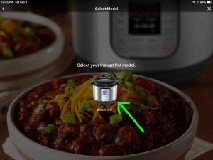 Screenshot of the Instant Pot app on iOS, displaying its -Select Model- Page, with the -Smart WiFi cooker as the only choice given, and this choice is highlighted.
