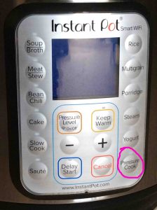 Picture of the -Pressure Cook- button circled.