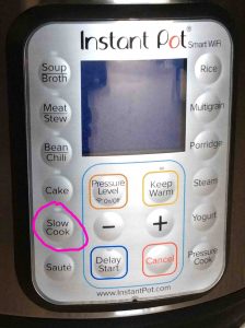 Picture of the -Slow Cook- button circled.