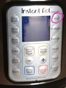 Picture of the -Rice- button circled. Instant Pot WiFi Buttons.