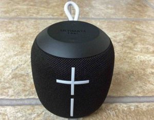 Picture of the Ultimate Ears UE Wonderboom Bluetooth speaker, front view.