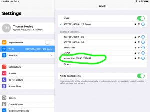 Screenshot of the iOS WiFi settings page, showing an Instant Pot setup network discovered and circled.