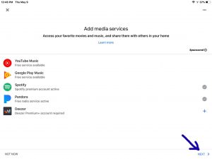Screenshot of the -Add Media Services- page, with the -Next- link highlighted.