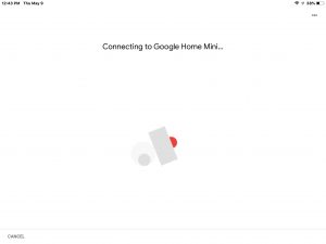 The -Connecting To Google Mini Speaker- screen.